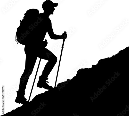  Mountain Hikers Silhouettes Vector with Trekking Poles 