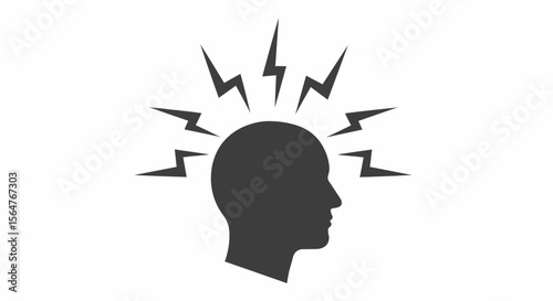 Silhouette of a head with lightning bolts emanating from it representing stress or a headache symptom
