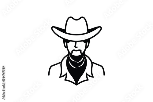 Cowboy Portrait with Bandana in Black and White Silhouette