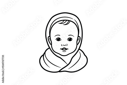 Cute Baby Wrapped in Blanket Illustration in Silhouette