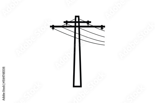Electric Pole Silhouette with Power Lines and Insulators