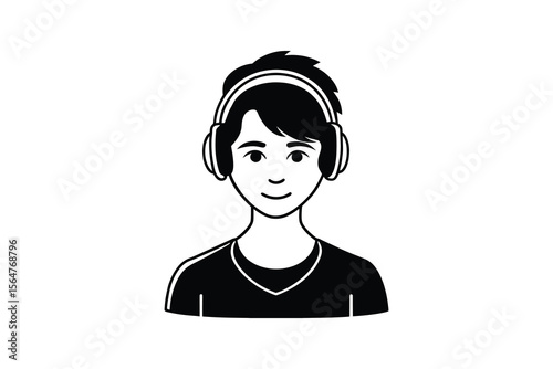 Young Person with Headphones Black and White Silhouette