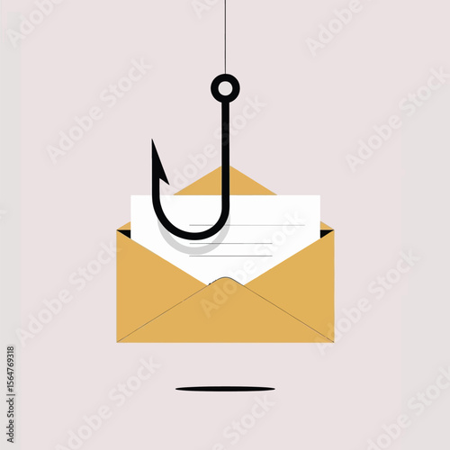 Beige Envelope Black Hook Phishing Email Scam Illustration vector