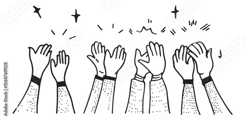 Hand drawn of hands clapping ovation. applause, thumbs up gesture on doodle style , vector illustration 