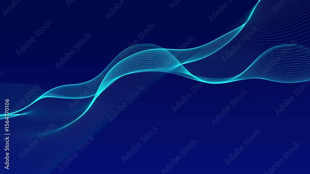 blue dark bg with smooth motion wave featuring Abstract teal glowing waves on a dark blue background. Suitable for backgrounds, web design, digital art, and technology concepts