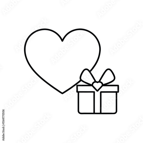 Simple line art illustration of a heart and gift box celebrating love and romance concepts