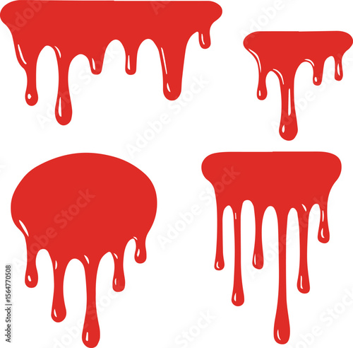 Red bold dripping paint vector design elements. Ideal Dripping stain for grunge, horror, art themes