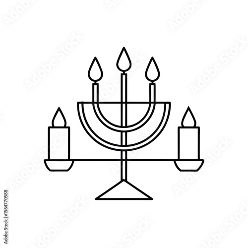 Simple line art illustration of a menorah symbol representing judaism and religious ceremony