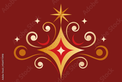 Abstract red and gold floral pattern with ornate, decorative plant and leaf elements, perfect for elegant backgrounds or cards