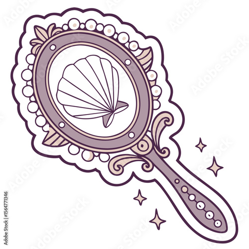 "Mermaid Mirror with Shell & Pearl Sticker – Enchanted Vanity Art for Sea Lovers, Cottagecore Bathrooms & Fantasy Planners (Iridescent or Glitter Finish)"