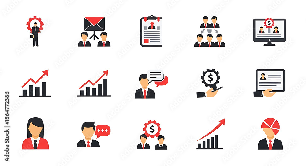 Fototapeta premium Clean and simple collection of business icons. Pastel-colored symbols for strategy, finance, growth, and communication. perfect for websites, apps, and presentations.