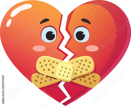 Broken Heart with a Bandage and Gentle Care