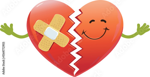 Broken Heart with a Bandage and Gentle Care