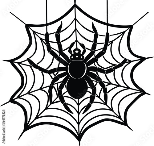Black Silhouette Spider and Web Design for Halloween
