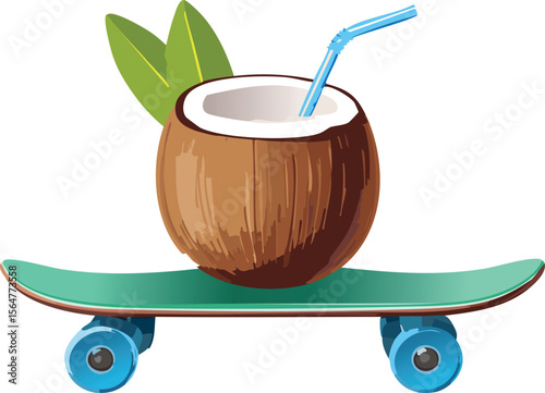 Playful Coconut Drink Riding a Skateboard with Cool Vibes