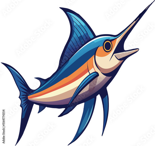Vibrant Cartoon Blue Marlin Fish Illustration