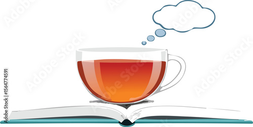 Cozy Cup of Tea Writing in a Journal with a Thoughtful Bubble