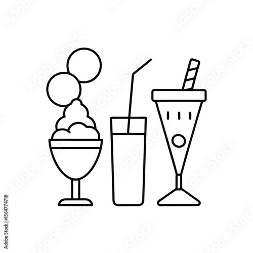 Vector illustration of delicious desserts and refreshing drinks in simple line art style