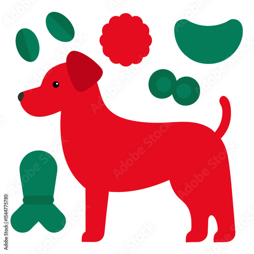 Felt stickers of a single dog accessories accessory applique vector icon on white background.