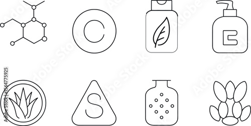 Natural skincare product line icons set for beauty and wellness branding design