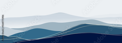 Mountain landscape background and line art pattern. creative minimalist modern art print. mountains, hills and beach. use for print art, poster, cover, banner