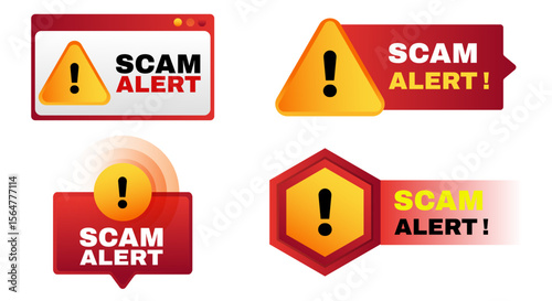 Scam alert notification set icon. fraud notice alert. malware hack attack atention banner pop up. vector