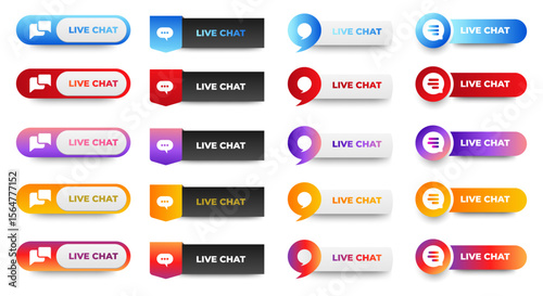 Live chat buttons icon set. Live chat collection button ui, ux with different color. vector