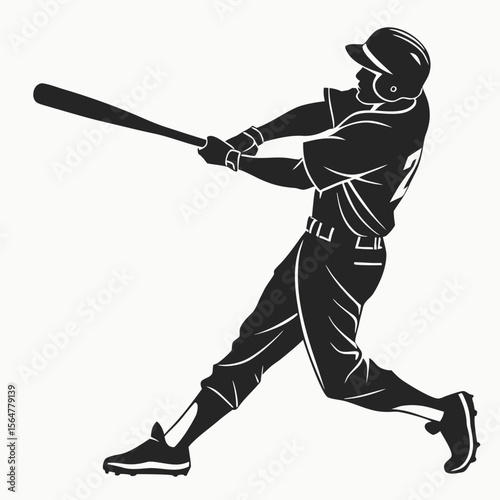 Baseball Player Swinging Bat Silhouette Sports Action Vector Illustration
