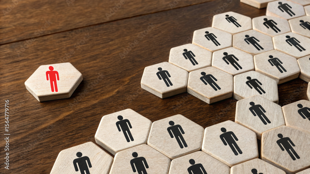 © AucArtStudio - Economic crisis job loss,employment layoff concept. Isolated red figure hexagon, surrounded by black. worker unemployment,fired employee,corporate,recession,cut,termination,notice,downsizing,staff © AucArtStudio - Economic crisis job loss,employment layoff concept. Isolated red figure hexagon, surrounded by black. worker unemployment,fired employee,corporate,recession,cut,termination,notice,downsizing,staff