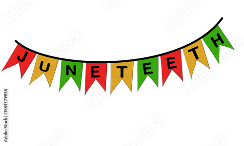 Cute festive flags bunting with word Juneteenth - traditional African American freedom