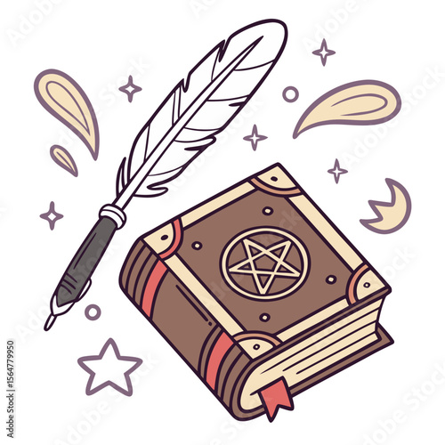 Flying Spellbook with Levitating Pen Sticker – Enchanted Study Aesthetic for Wizards, Book Lovers & Fantasy Planners (Glow-in-the-Dark or Holographic)
