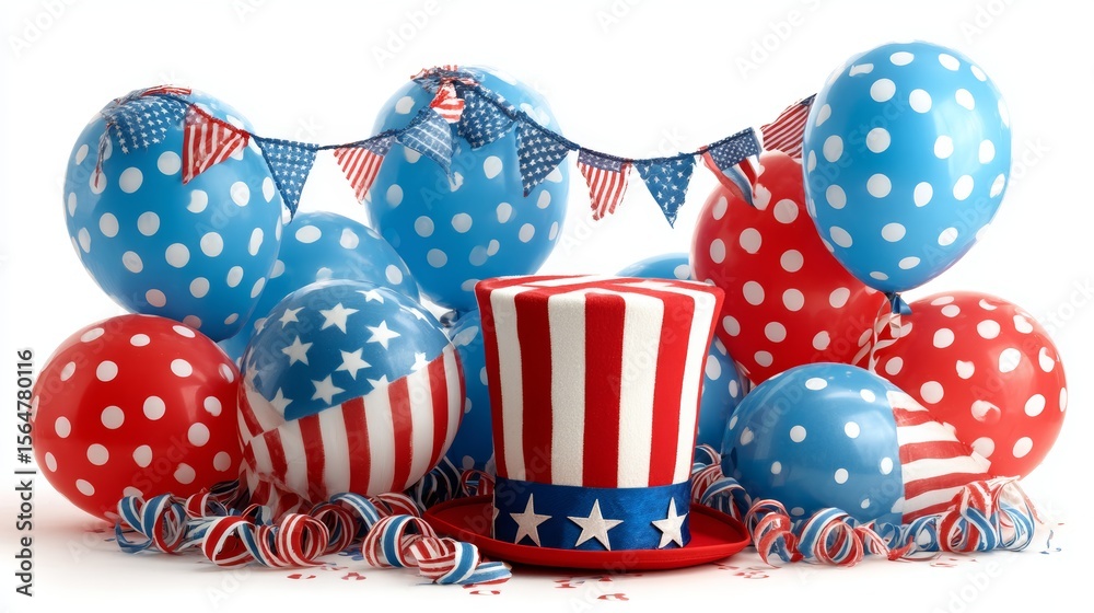 Obraz premium Festive Decoration for Independence Day Celebration with Balloons and Hat