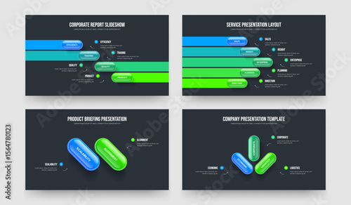 Digital Proposal Four Five Two Three Option Diagram Presentation Layout Vector Illustration Set. Business Strategy 4 5 2 3 Step Infographic Slideshow Design Bundle.