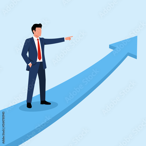 Illustration of a Businessman Pointing Direction Growth and Leadership