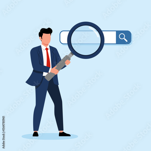 Illustration of a Businessman Holding Magnifying Glass for Online Search