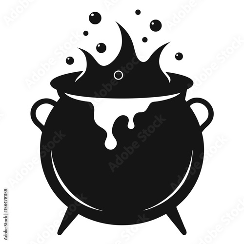 Black and white  witch cauldron vector icon on white background.