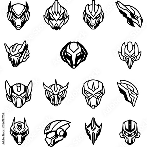 A clean and cohesive set of futuristic helmet icons perfect for any digital or print design project