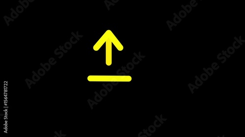 Up Direction Arrow Icon .Upload yellow glowing neon ui ux icon. Glowing sign logo vector