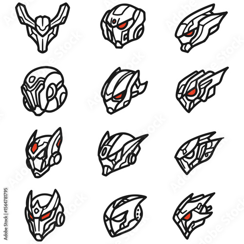 A variety of unique cyborg head silhouettes, perfect for inspiring a new tech logo or brand mark