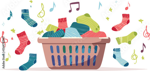 Playful Laundry Basket Singing While Socks Dance Around