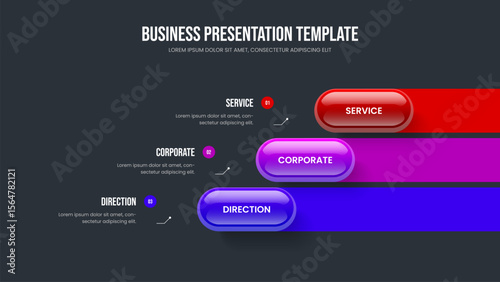 Product Campaign 3 Element Infographic Presentation Layout. Visual Review Three Option Diagram Frame Template. Creative Introduction Slideshow Design Vector Illustration.