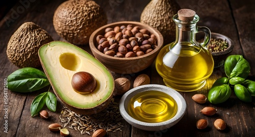 
Selection of healthy food with unsaturated fats