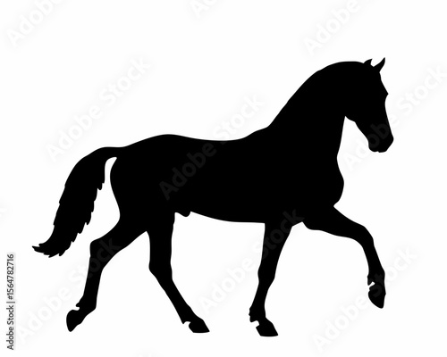 Silhouette of a horse in motion with its head high and tail flowing gracefully on a white background image created with generated ai
