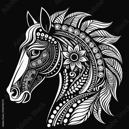 black and white horse tribal 