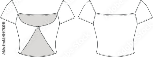 short sleeve cap sleeve u neck scoop neck buttoned low cut cutout crop cropped blouse top tshirt tee template technical drawing flat sketch cad mockup fashion woman design style model 
