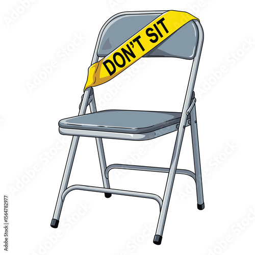 Illustration of chair with warning tape caution do not sit sign concept gray