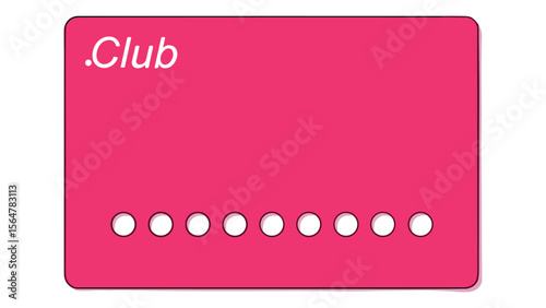 Modern hot pink club card template with a perforated line aesthetic design for digital marketing
