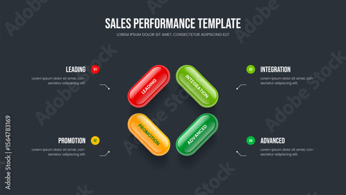 Project Profile 4 Step Infographic Slide Layout. Advertising Overview Presentation Design Vector Illustration. Marketing Report Four Element Diagram Slideshow Template.