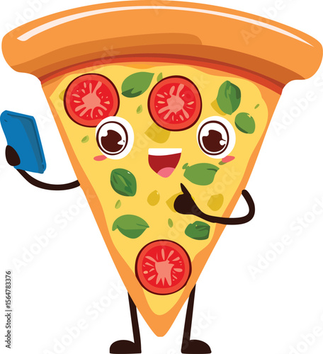 Chatty Pizza Slice Sending Texts on a Smartphone