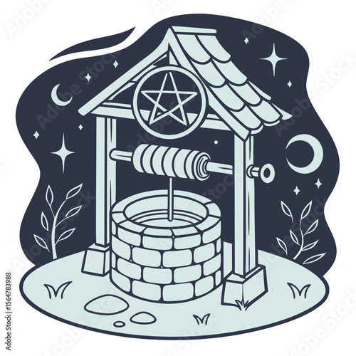 Mystical Well with Glowing Water Sticker – Enchanted Wishing Portal for Fantasy Lovers, Fairycore Journals & RPG Tavern Decor (UV Reactive or Holographic)